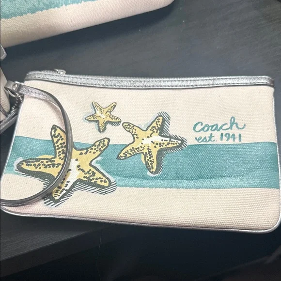 Coach Starfish Canvas Tote Set - Cream and Teal - Picture 6 of 12